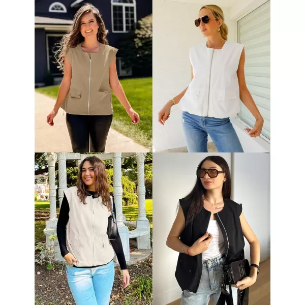 imageZESICA Womens 2024 Oversized Zip Up Cargo Vest Causal Street Ruched Hem Sleeveless Jackets TopsDustypink