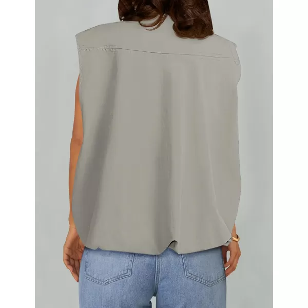 imageZESICA Womens 2024 Oversized Zip Up Cargo Vest Causal Street Ruched Hem Sleeveless Jackets TopsGrey