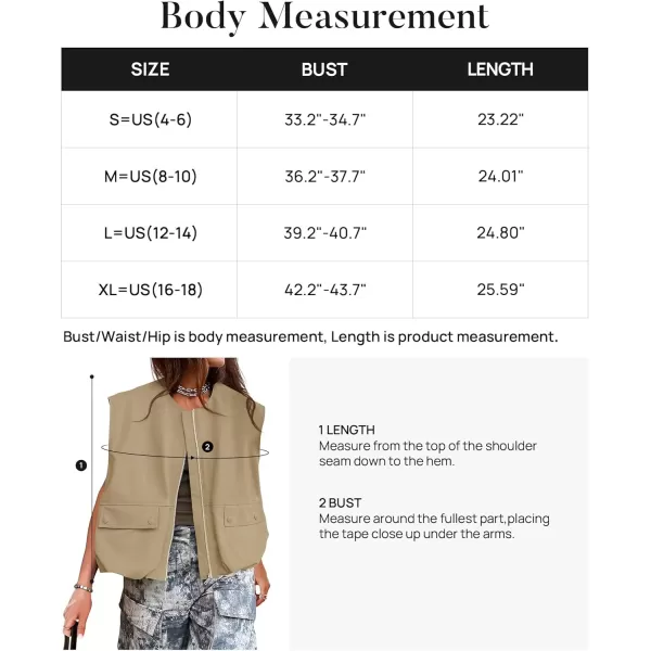 imageZESICA Womens 2024 Oversized Zip Up Cargo Vest Causal Street Ruched Hem Sleeveless Jackets TopsKhaki