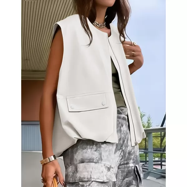 imageZESICA Womens 2024 Oversized Zip Up Cargo Vest Causal Street Ruched Hem Sleeveless Jackets TopsWhite