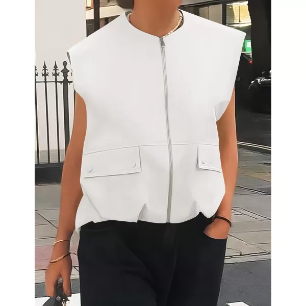 imageZESICA Womens 2024 Oversized Zip Up Cargo Vest Causal Street Ruched Hem Sleeveless Jackets TopsWhite