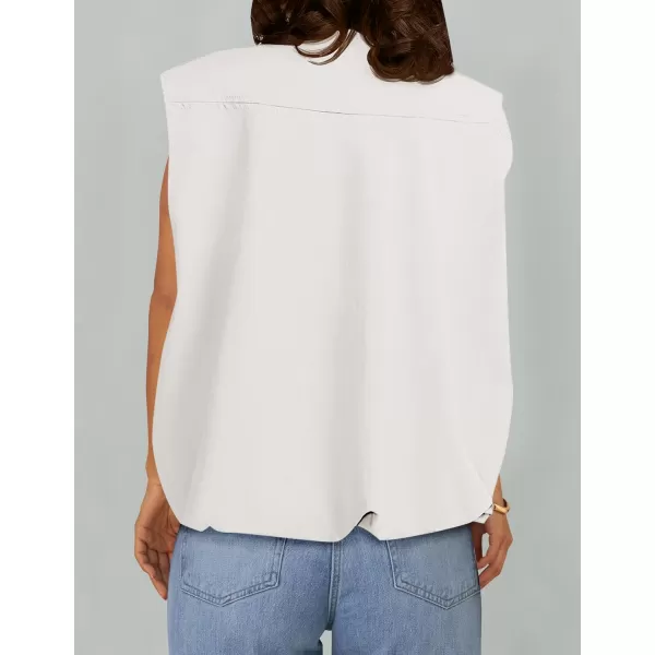 imageZESICA Womens 2024 Oversized Zip Up Cargo Vest Causal Street Ruched Hem Sleeveless Jackets TopsWhite