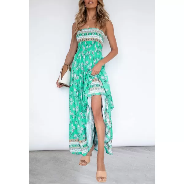 imageZESICA Womens 2024 Summer Bohemian Floral Printed Strapless Beach Party Long Maxi DressAqua