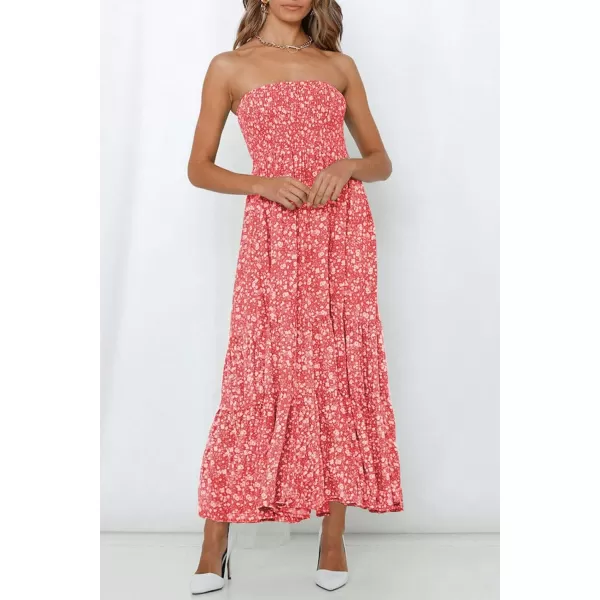 imageZESICA Womens 2024 Summer Bohemian Floral Printed Strapless Beach Party Long Maxi DressCoralpink