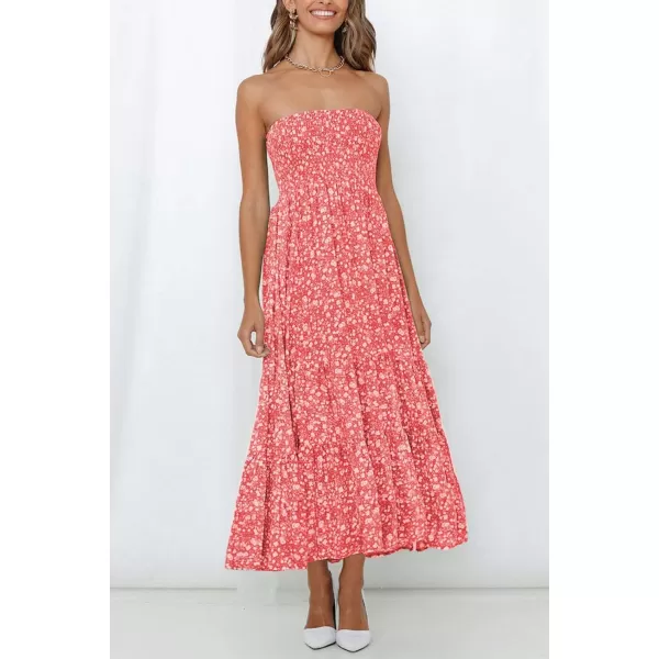 imageZESICA Womens 2024 Summer Bohemian Floral Printed Strapless Beach Party Long Maxi DressCoralpink