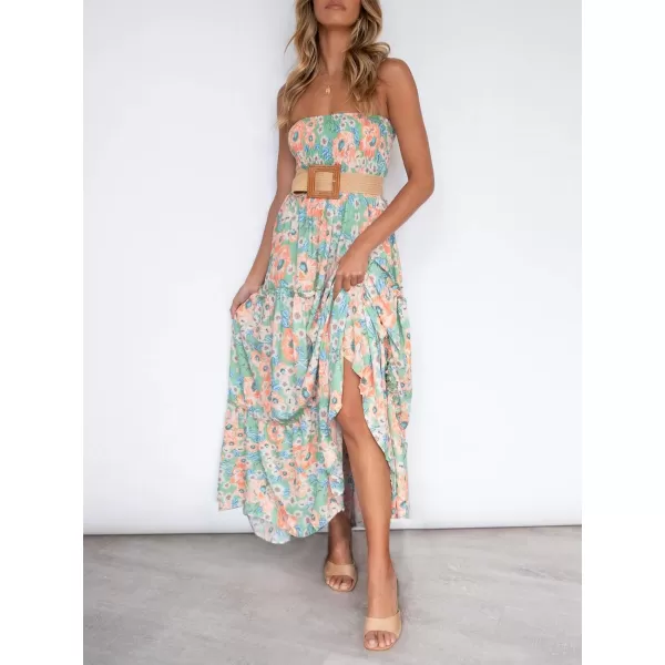 imageZESICA Womens 2024 Summer Bohemian Floral Printed Strapless Beach Party Long Maxi DressFloral1