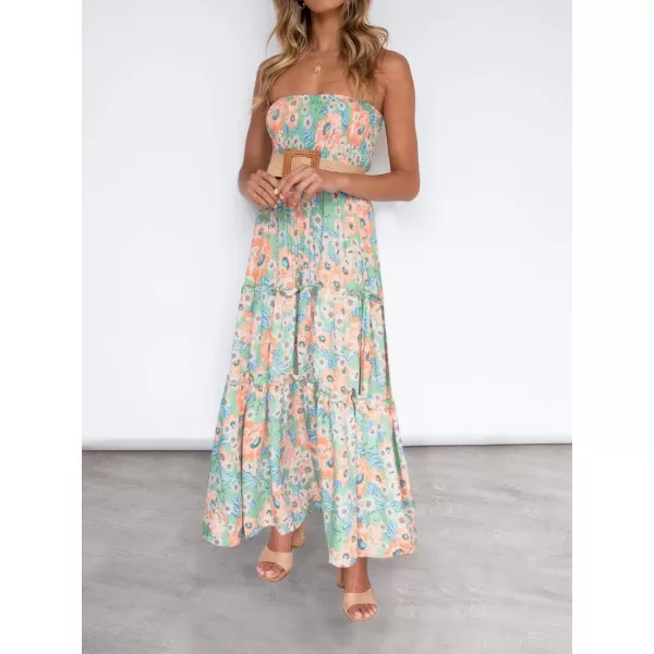 imageZESICA Womens 2024 Summer Bohemian Floral Printed Strapless Beach Party Long Maxi DressFloral1