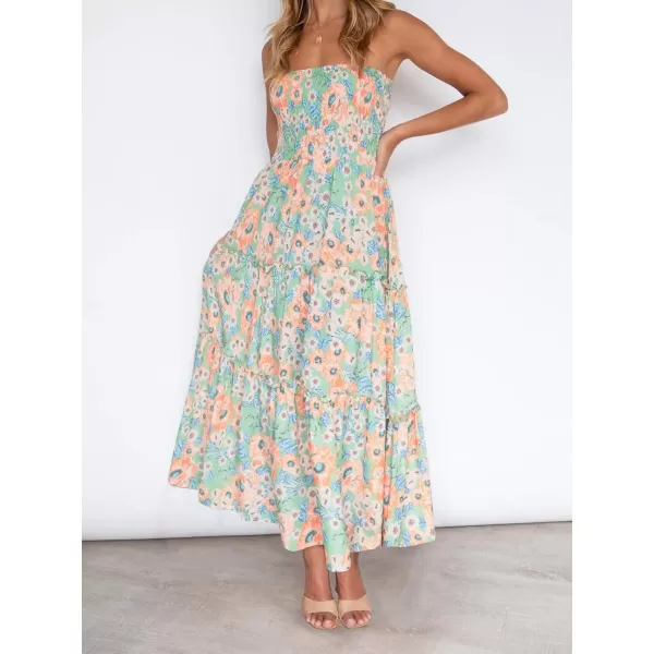 imageZESICA Womens 2024 Summer Bohemian Floral Printed Strapless Beach Party Long Maxi DressFloral1