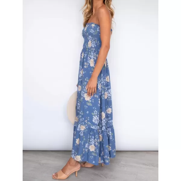 imageZESICA Womens 2024 Summer Bohemian Floral Printed Strapless Beach Party Long Maxi DressFloral2