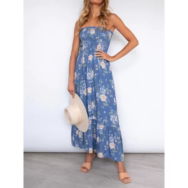 imageZESICA Womens 2024 Summer Bohemian Floral Printed Strapless Beach Party Long Maxi DressFloral2