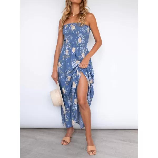 imageZESICA Womens 2024 Summer Bohemian Floral Printed Strapless Beach Party Long Maxi DressFloral2
