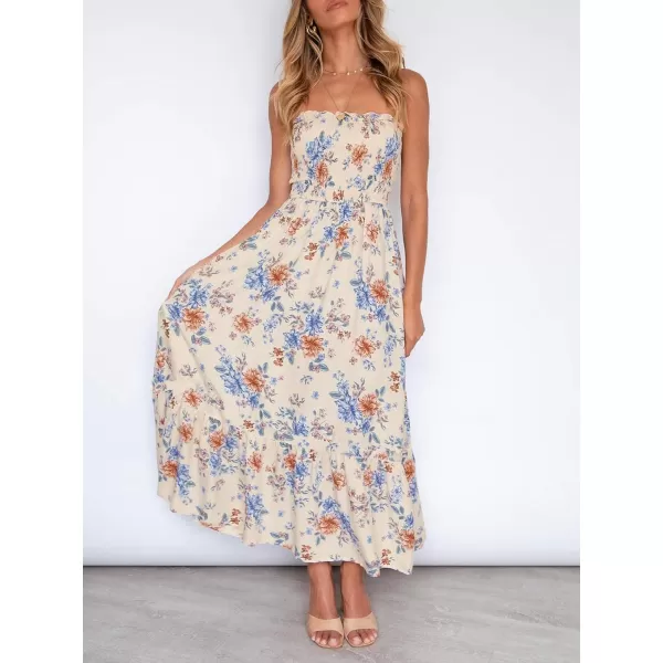 imageZESICA Womens 2024 Summer Bohemian Floral Printed Strapless Beach Party Long Maxi DressFloral3