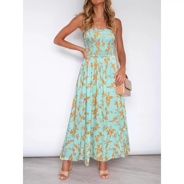 imageZESICA Womens 2024 Summer Bohemian Floral Printed Strapless Beach Party Long Maxi DressFloralgreen