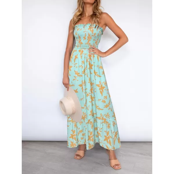 imageZESICA Womens 2024 Summer Bohemian Floral Printed Strapless Beach Party Long Maxi DressFloralgreen