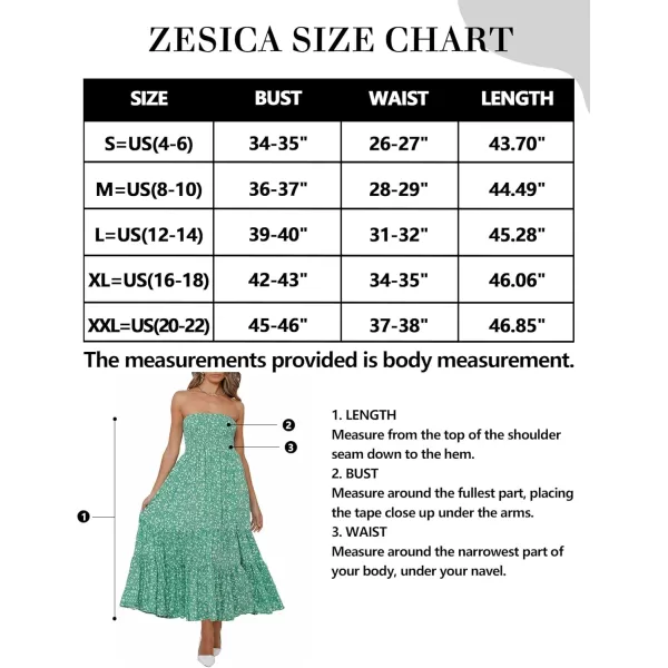 imageZESICA Womens 2024 Summer Bohemian Floral Printed Strapless Beach Party Long Maxi DressGreen