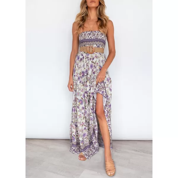 imageZESICA Womens 2024 Summer Bohemian Floral Printed Strapless Beach Party Long Maxi DressLavender