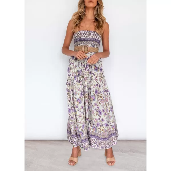imageZESICA Womens 2024 Summer Bohemian Floral Printed Strapless Beach Party Long Maxi DressLavender