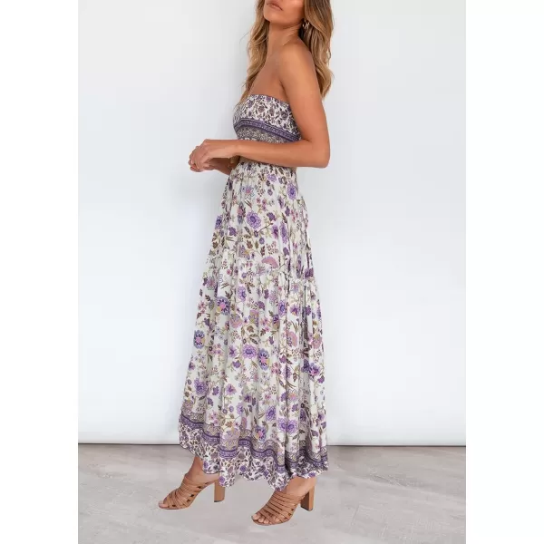 imageZESICA Womens 2024 Summer Bohemian Floral Printed Strapless Beach Party Long Maxi DressLavender