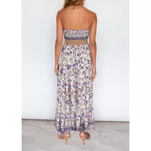imageZESICA Womens 2024 Summer Bohemian Floral Printed Strapless Beach Party Long Maxi DressLavender