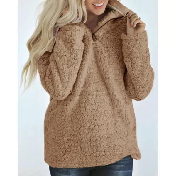 imageZESICA Womens Autumn Winter Long Sleeve Zipper Sherpa Fleece Sweatshirt Pullover Jacket CoatKhaki
