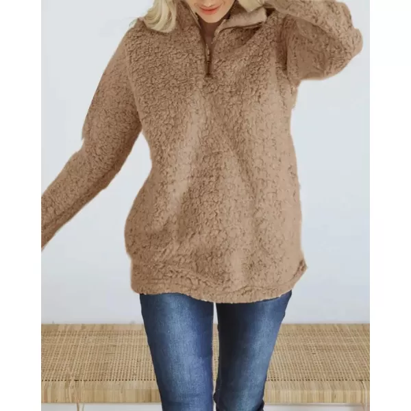 imageZESICA Womens Autumn Winter Long Sleeve Zipper Sherpa Fleece Sweatshirt Pullover Jacket CoatKhaki
