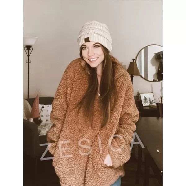 imageZESICA Womens Autumn Winter Long Sleeve Zipper Sherpa Fleece Sweatshirt Pullover Jacket CoatKhaki