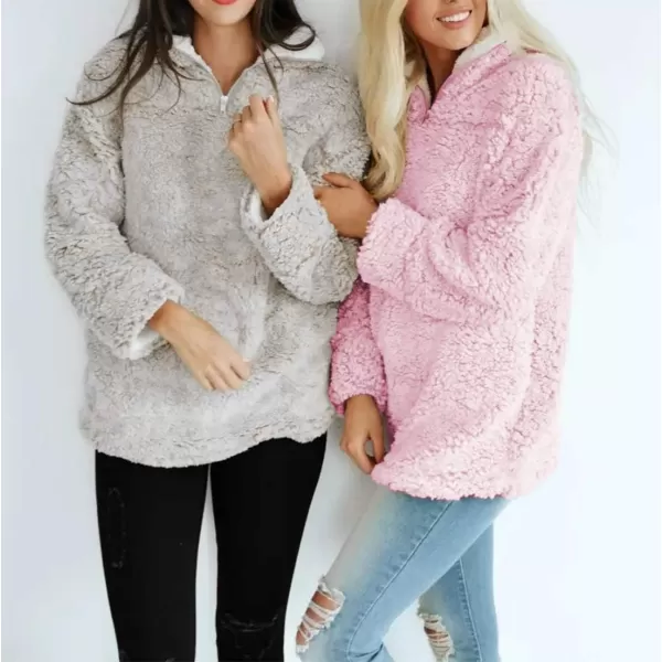 imageZESICA Womens Autumn Winter Long Sleeve Zipper Sherpa Fleece Sweatshirt Pullover Jacket CoatLight Apricot