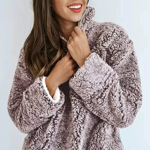 imageZESICA Womens Autumn Winter Long Sleeve Zipper Sherpa Fleece Sweatshirt Pullover Jacket CoatLight Coffee