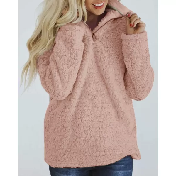 imageZESICA Womens Autumn Winter Long Sleeve Zipper Sherpa Fleece Sweatshirt Pullover Jacket CoatPink