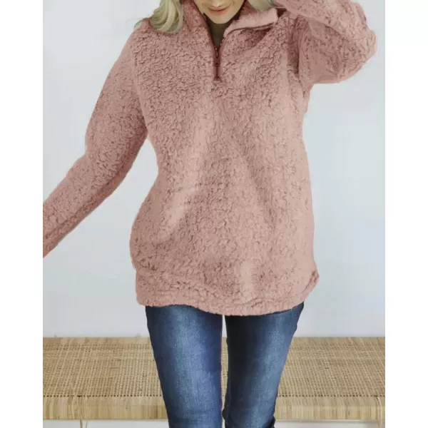 imageZESICA Womens Autumn Winter Long Sleeve Zipper Sherpa Fleece Sweatshirt Pullover Jacket CoatPink