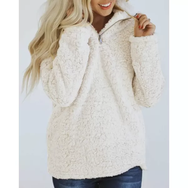 imageZESICA Womens Autumn Winter Long Sleeve Zipper Sherpa Fleece Sweatshirt Pullover Jacket CoatSolid White