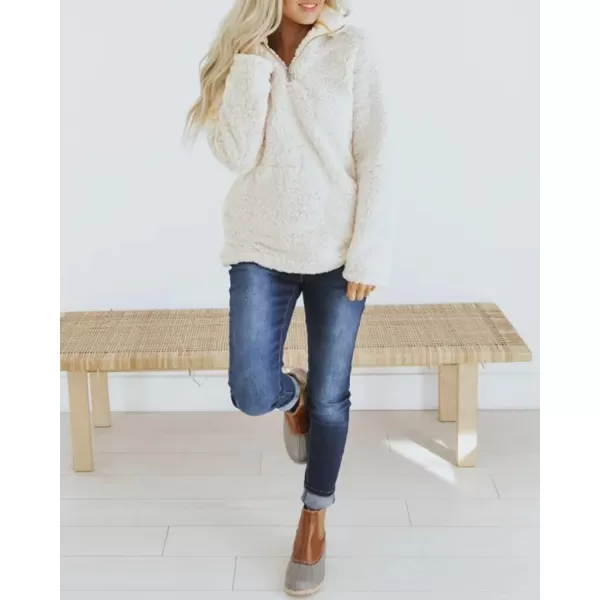 imageZESICA Womens Autumn Winter Long Sleeve Zipper Sherpa Fleece Sweatshirt Pullover Jacket CoatSolid White