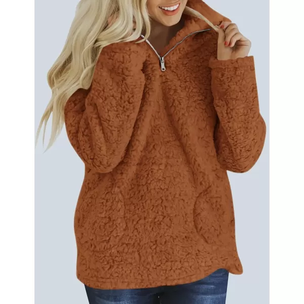 imageZESICA Womens Autumn Winter Long Sleeve Zipper Sherpa Fleece Sweatshirt Pullover Jacket CoatSolidcaramel