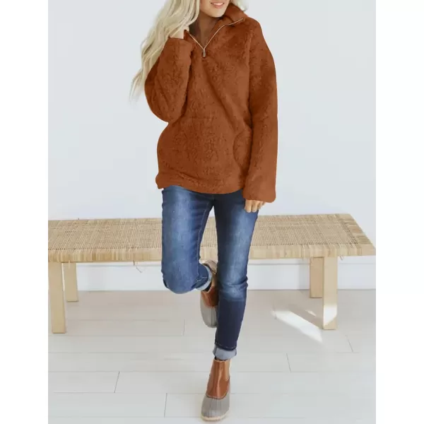 imageZESICA Womens Autumn Winter Long Sleeve Zipper Sherpa Fleece Sweatshirt Pullover Jacket CoatSolidcaramel