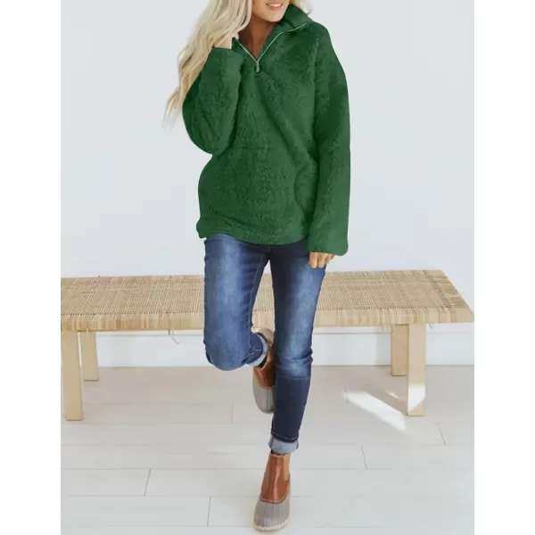 imageZESICA Womens Autumn Winter Long Sleeve Zipper Sherpa Fleece Sweatshirt Pullover Jacket CoatSolidforestgreen