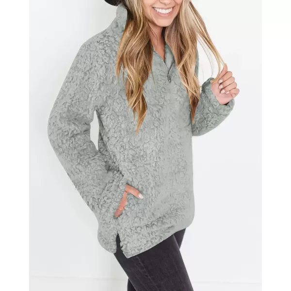 imageZESICA Womens Autumn Winter Long Sleeve Zipper Sherpa Fleece Sweatshirt Pullover Jacket CoatSolidlightgrey