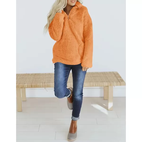 imageZESICA Womens Autumn Winter Long Sleeve Zipper Sherpa Fleece Sweatshirt Pullover Jacket CoatSolidlightorange