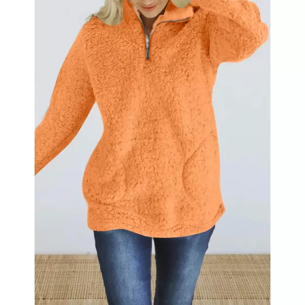 imageZESICA Womens Autumn Winter Long Sleeve Zipper Sherpa Fleece Sweatshirt Pullover Jacket CoatSolidlightorange
