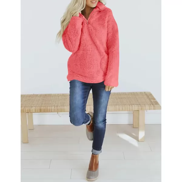 imageZESICA Womens Autumn Winter Long Sleeve Zipper Sherpa Fleece Sweatshirt Pullover Jacket CoatSolidrose