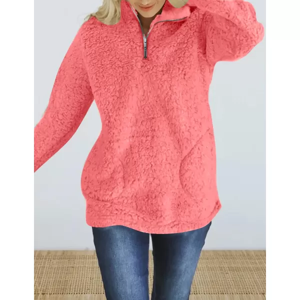 imageZESICA Womens Autumn Winter Long Sleeve Zipper Sherpa Fleece Sweatshirt Pullover Jacket CoatSolidrose