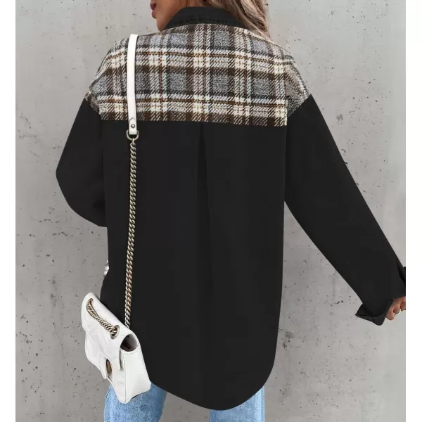 imageZESICA Womens Denim Jacket 2024 Fall Long Sleeve Plaid Button Down Lapel Collar Shacket with PocketBlack
