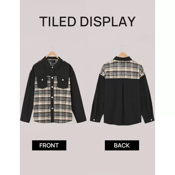 imageZESICA Womens Denim Jacket 2024 Fall Long Sleeve Plaid Button Down Lapel Collar Shacket with PocketBlack