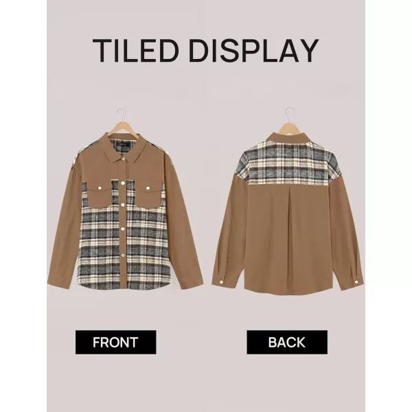imageZESICA Womens Denim Jacket 2024 Fall Long Sleeve Plaid Button Down Lapel Collar Shacket with PocketCamel