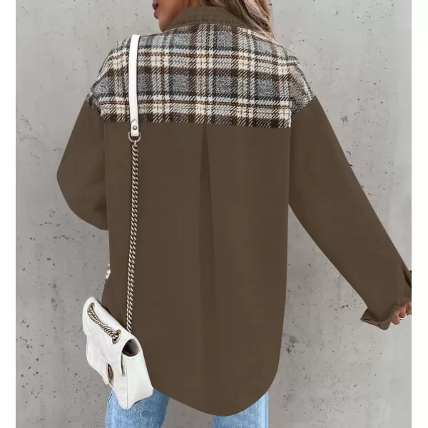 imageZESICA Womens Denim Jacket 2024 Fall Long Sleeve Plaid Button Down Lapel Collar Shacket with PocketDarkkhaki