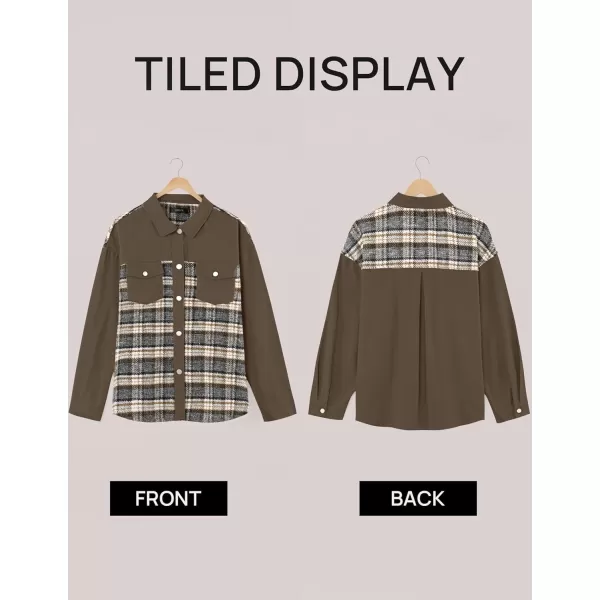 imageZESICA Womens Denim Jacket 2024 Fall Long Sleeve Plaid Button Down Lapel Collar Shacket with PocketDarkkhaki