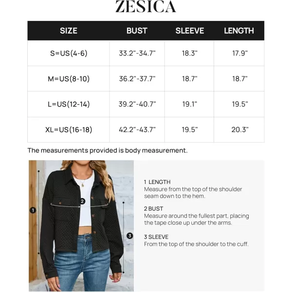 imageZESICA Womens Fall Casual Shacket Jackets 2024 Long Sleeve Button Down Lightweight Cropped Shirt Outerwear Coat with PocketsBlack