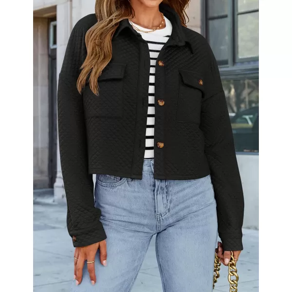 imageZESICA Womens Fall Casual Shacket Jackets 2024 Long Sleeve Button Down Lightweight Cropped Shirt Outerwear Coat with PocketsBlack