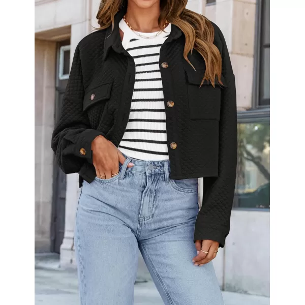 imageZESICA Womens Fall Casual Shacket Jackets 2024 Long Sleeve Button Down Lightweight Cropped Shirt Outerwear Coat with PocketsBlack