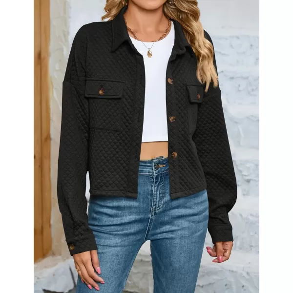 imageZESICA Womens Fall Casual Shacket Jackets 2024 Long Sleeve Button Down Lightweight Cropped Shirt Outerwear Coat with PocketsBlack