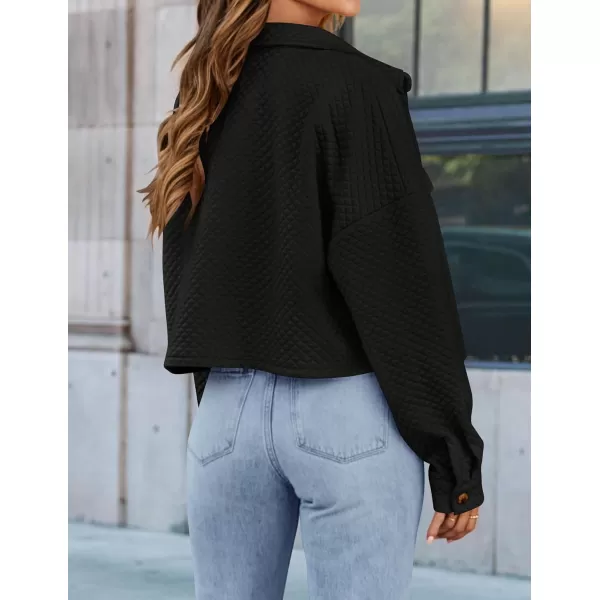 imageZESICA Womens Fall Casual Shacket Jackets 2024 Long Sleeve Button Down Lightweight Cropped Shirt Outerwear Coat with PocketsBlack